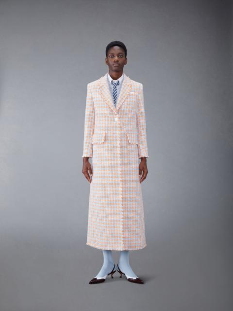 Thom Browne Check Summer Tweed Fray Wide Lapel Coat