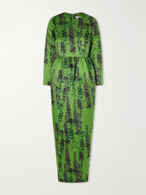 BERNADETTE Lenny gathered floral-print satin midi dress Green
