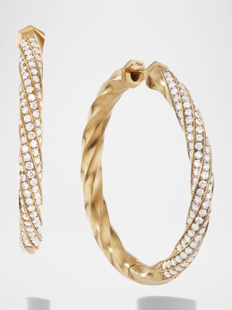 DAVID YURMAN Cable Edge Hoop Earrings with Diamonds in 18K Gold, 1.5"L