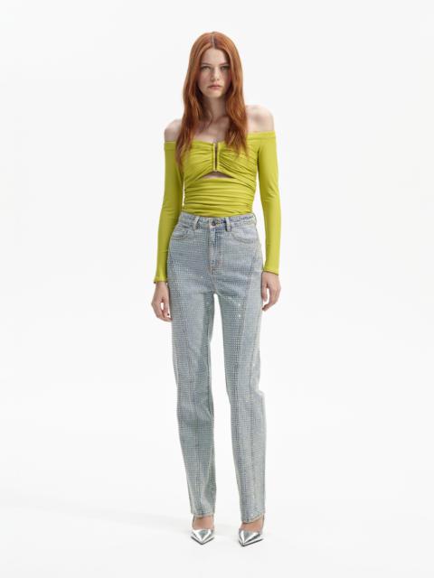 self-portrait Chartreuse Jersey Off Shoulder Top