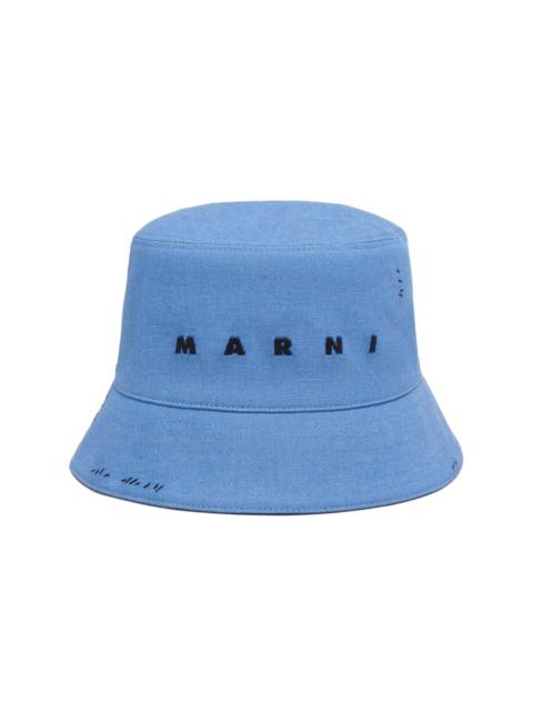 logo-embroidered denim bucket hat