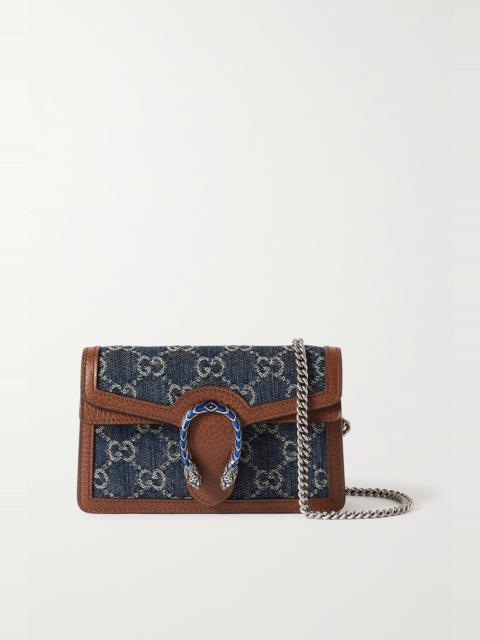 GUCCI + NET SUSTAIN Dionysus super mini leather and organic denim-jacquard shoulder bag