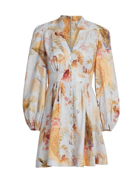 Zimmermann Women's Ascension Plunge Linen Minidress - Aqua Palm Floral