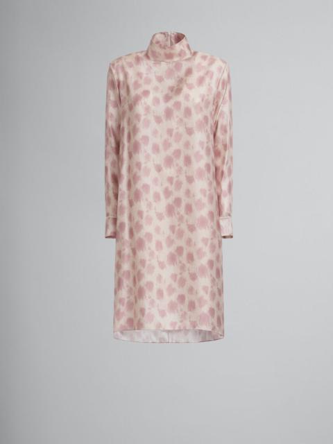 Marni ANTIQUE PINK SILK MIDI DRESS WITH CRAYON LEOPARD PRINT