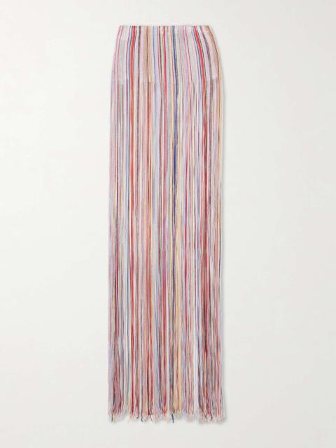 Mare fringed striped metallic crochet-knit maxi dress
