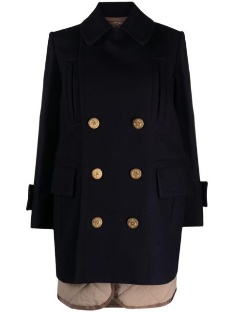 sacai layered double-breasted coat