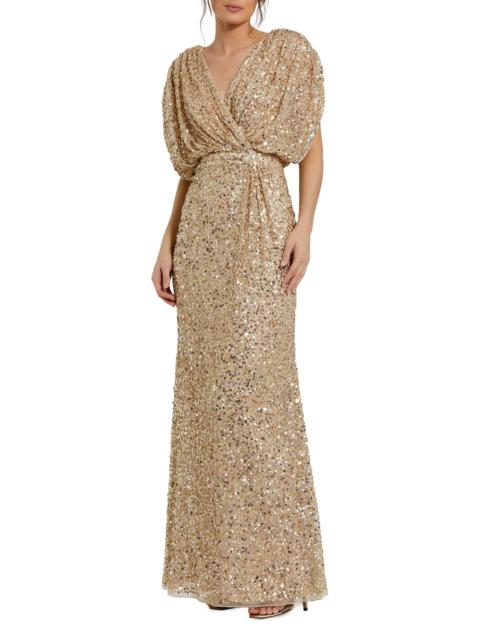 MAC DUGGAL Women's Evening Metallic Blouson Gown - Beige Gold