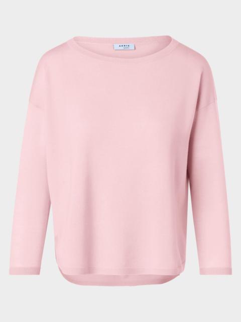 AKRIS Strepped-Hem Virgin Wool Knit Crewneck Sweater