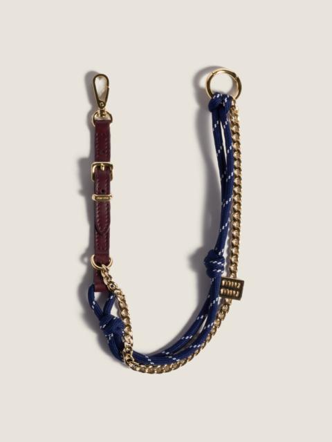Miu Miu Leather, cord and metal trick keyring