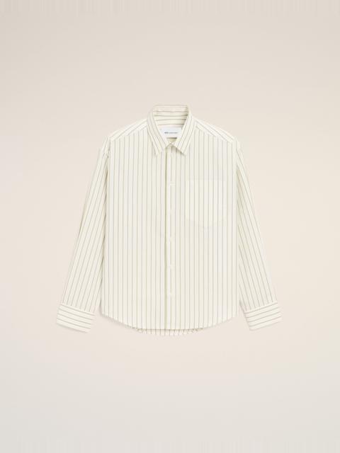 AMI Paris WHITE STRIPED COTTON AMI DE COEUR BOXY SHIRT
