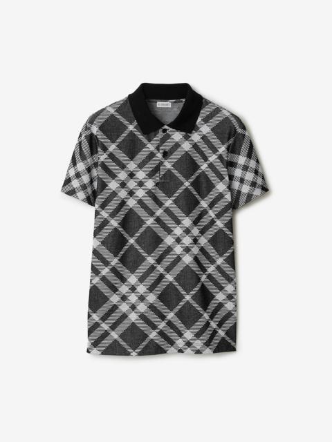 Burberry Check Stretch Cotton Blend Polo Shirt