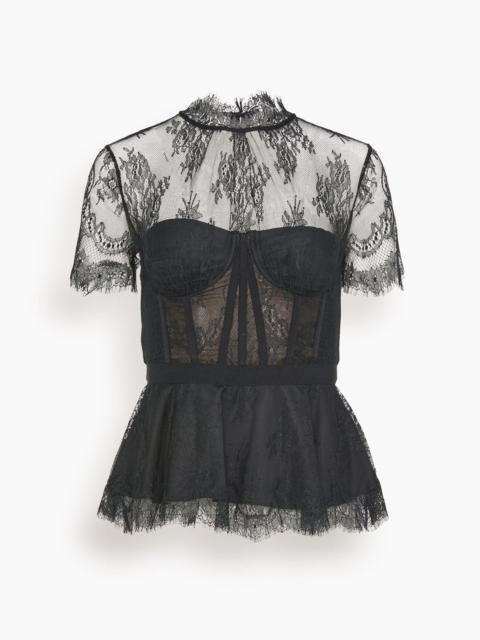 SIMKHAI Kehlani Lace Short Sleeve Bustier Top in Black