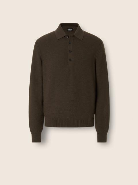 ZEGNA DARK OLIVE GREEN MÉLANGE OASI CASHMERE POLO SHIRT
