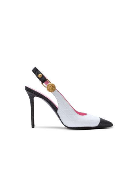 Two-tone calfskin Eva pumps with an embossed grid motif