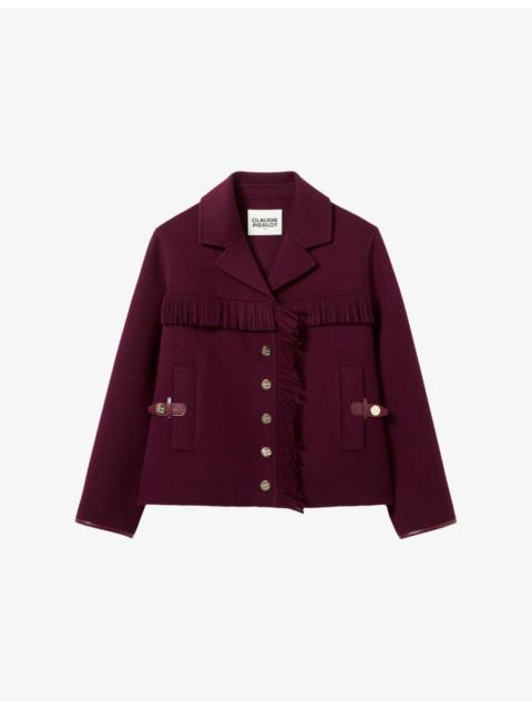 Claudie Pierlot Fringed Button-Down Short Wool-Blend Coat