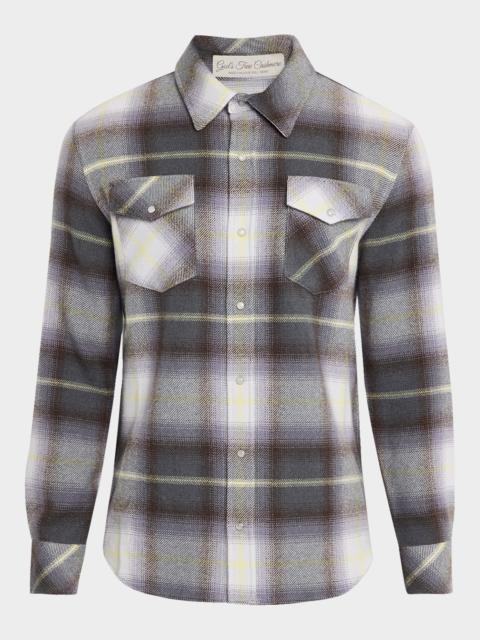 God’s True Cashmere Men's Cashmere Degrade Plaid Two-Pocket Button-Down Shirt