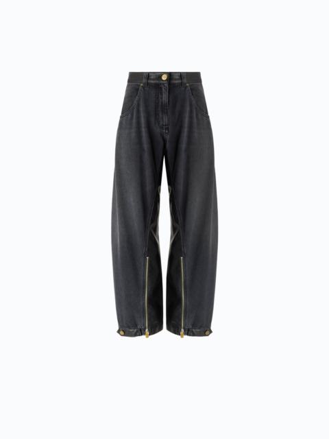 PINKO BALLOON-FIT JEANS WITH COATED CANVAS INSERTS
