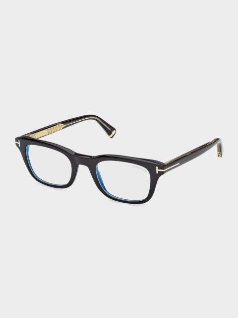TOM FORD Men's Acetate Square Blue-Block Optical Frames