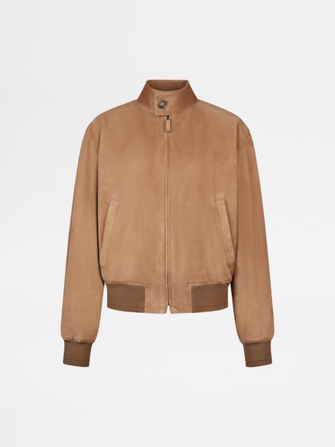 Tod's BOMBER JACKET IN PASHMY SUEDE - BEIGE