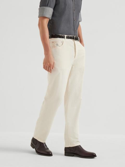 Garment-dyed cotton narrow wale corduroy five-pocket trousers