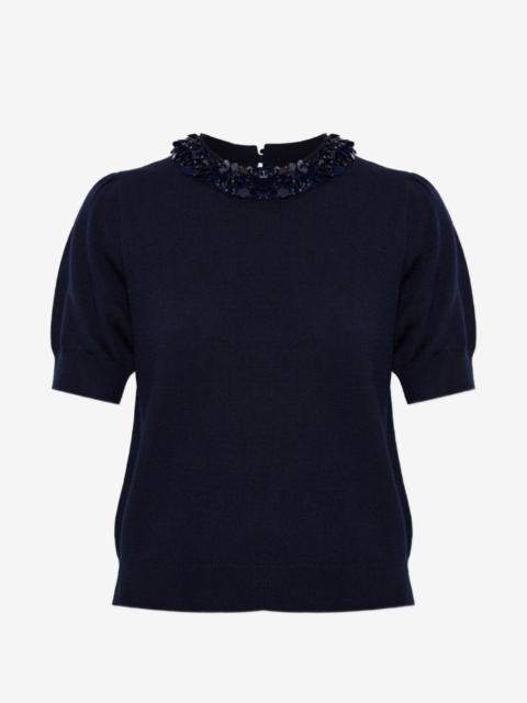 ULLA JOHNSON sequin-embellished puff-sleeve T-shirt
