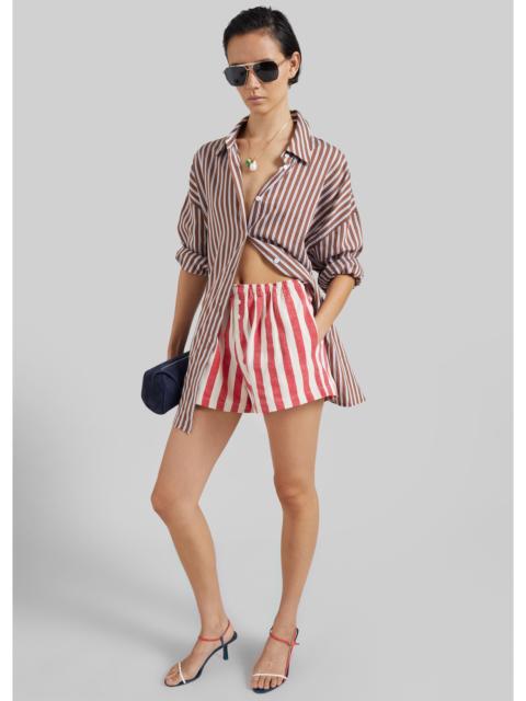 The Frankie Shop Mireval Cotton Boxer Shorts - Red/White Stripe