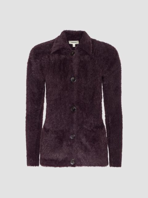L'AGENCE Women's Mist Fuzzy Collared Cardigan - Dark Plum