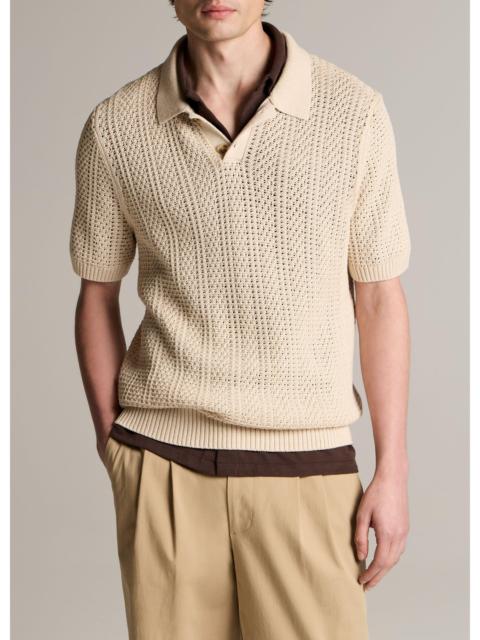 Vince Seed-Stitch Rib Cotton Polo Sweater