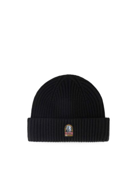 PARAJUMPERS logo-patch ribbed-knit beanie hat