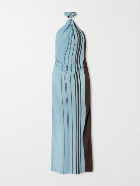 SIR. Rioja Striped Silk Halterneck Maxi Dress