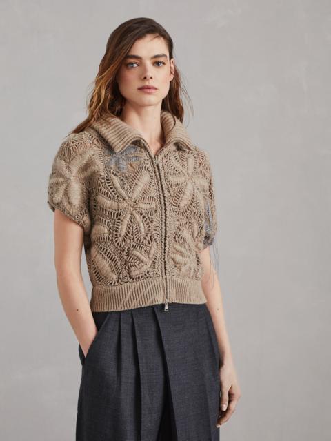 Brunello Cucinelli Handmade Flower Crochet OPERA cardigan in cashmere Feather yarn
