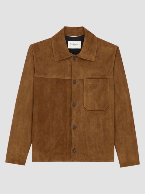 SAINT LAURENT Men's Overshirt in Suede - Rhum Ambre
