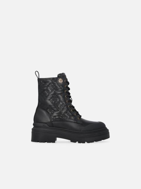 PINKO QUILTED LEATHER COMBAT BOOTS WITH LOVE BIRDS LOGO