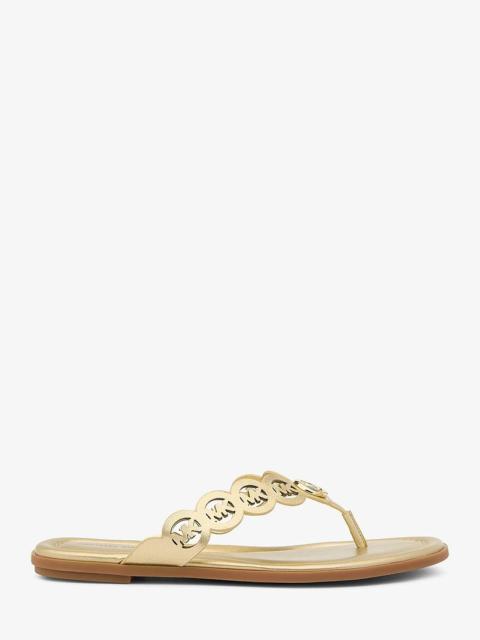 MICHAEL KORS Janie Perforated Logo Metallic Leather Sandal