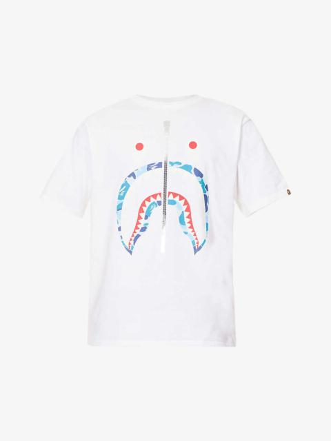Shark-print brand-patch cotton-jersey T-shirt