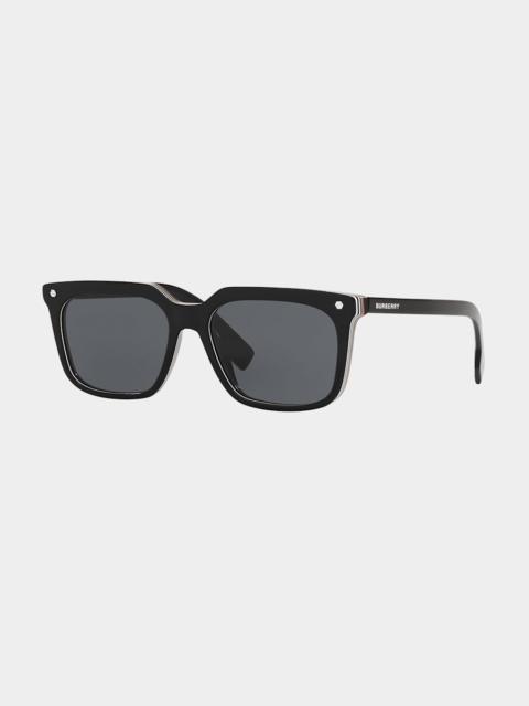 Burberry Men's Icon Stripe Square Acetate Sunglasses