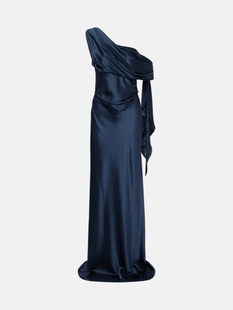 THE SEI Draped one-shoulder silk charmeuse gown