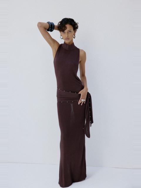 De La Vali ABRIL MAXI DRESS IN UMBER BROWN SLINKY KNIT