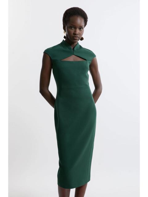 KAREN MILLEN Petite Structured Crepe Tailored Cape Pencil Midi Dress
