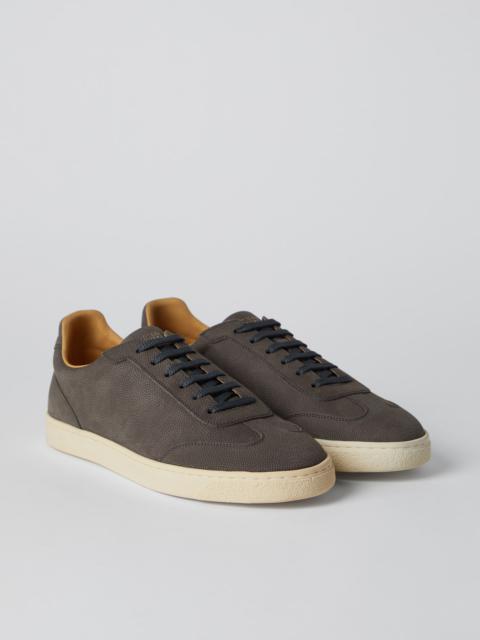 Texture nubuck sneakers with natural rubber sole