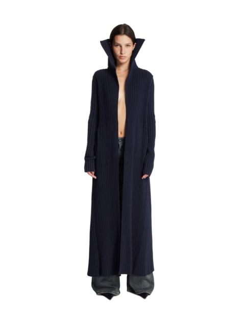 Blue Ribbed Long Cardigan