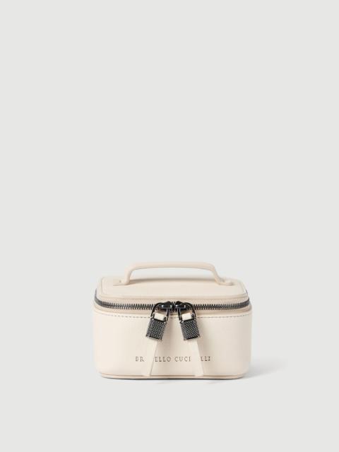 Brunello Cucinelli Grained calfskin jewelry box with shiny zipper pull