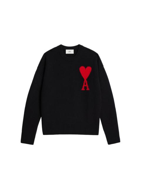 AMI Paris Ami Paris Ami De Coeur Intarsia-knitted Felted Merino Wool Crewneck Oversized Sweater Black/Red