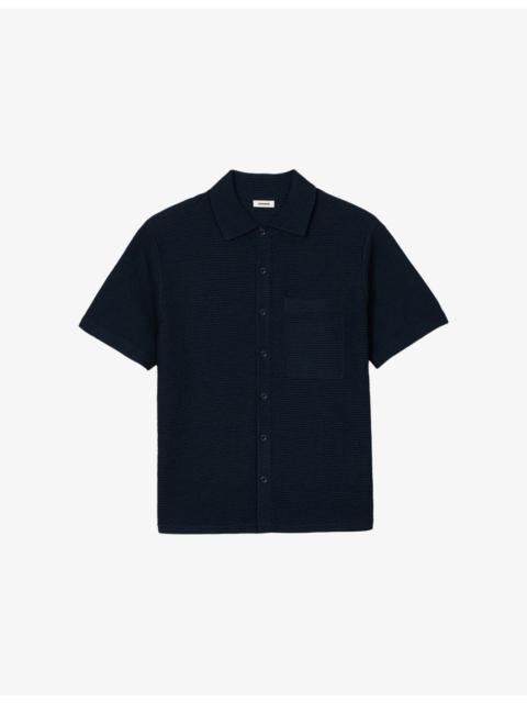 Sandro Button-Down Short-Sleeve Waffle Shirt