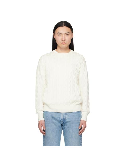 Ralph Lauren White Cotton Silk Cable Crewneck Sweater