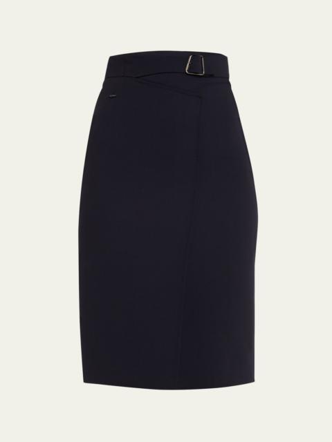 AKRIS Trapezoid Buckle Wrapped Wool Pencil Skirt