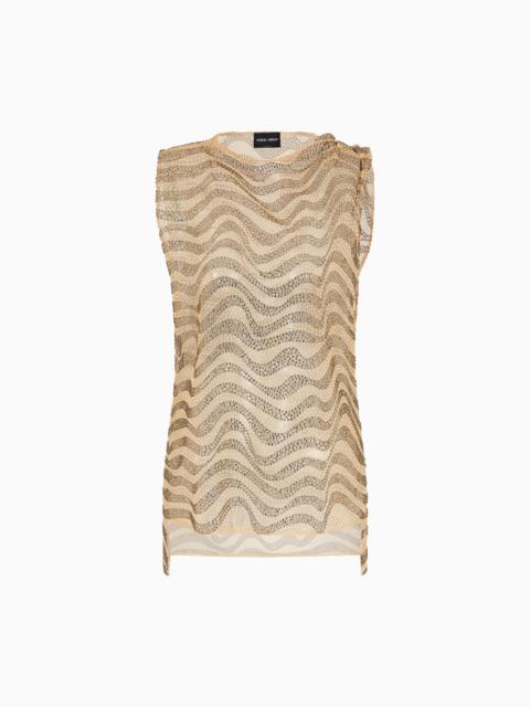 GIORGIO ARMANI MESH AND LUREX TOP WITH RHINESTONE EMBROIDERY