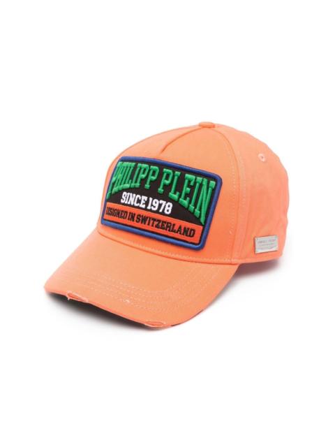 PHILIPP PLEIN logo-patch distressed cotton baseball cap