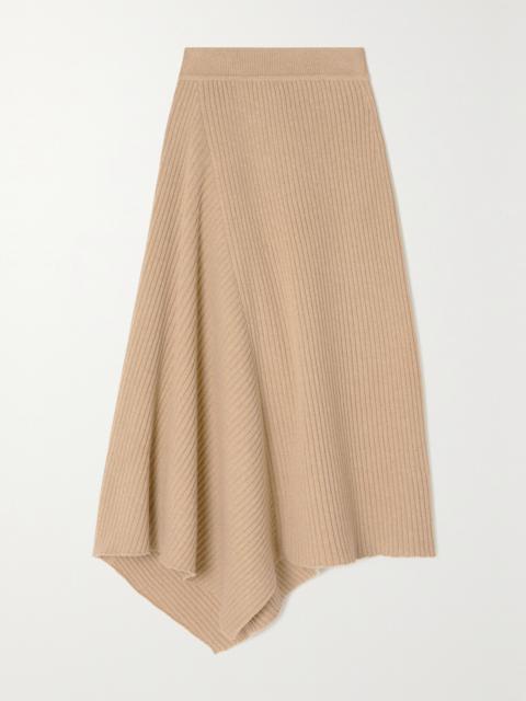 Loro Piana Asymmetric Ribbed Cashmere Midi Skirt
