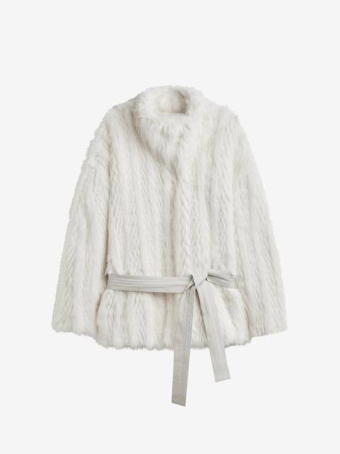 The Frankie Shop Mortisa Faux Fur Belted Short Coat - Off White